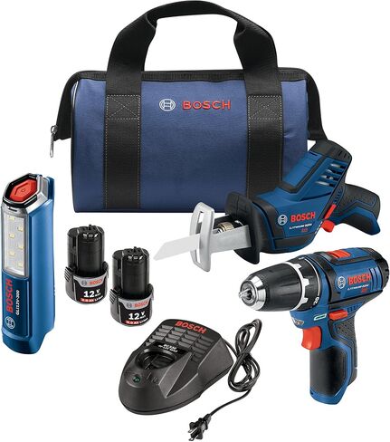 BOSCH Power Tools Combo Kit GXL12V-310B22 - 12V Max 3-Tool Set with 3/8 In. Drill/Driver, Pocket Reciprocating Saw and LED Worklight in Saudi Arabia