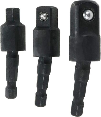 Sscon 3 Pcs Power Drill Sockets Adapter Sets 1/4" 3/8" 1/2" Driver Adapter 360°Rotatable Hex Shank Steel Sockets(Black) in Saudi Arabia