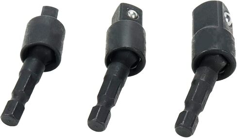 Sscon 3 Pcs Power Drill Sockets Adapter Sets 1/4" 3/8" 1/2" Driver Adapter 360°Rotatable Hex Shank Steel Sockets(Black) in Saudi Arabia