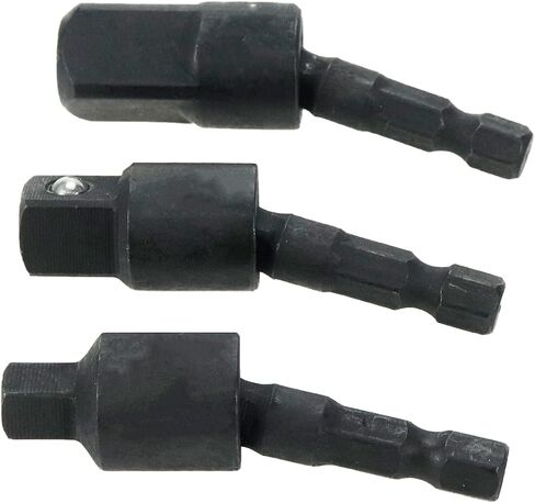 Sscon 3 Pcs Power Drill Sockets Adapter Sets 1/4" 3/8" 1/2" Driver Adapter 360°Rotatable Hex Shank Steel Sockets(Black) in Saudi Arabia