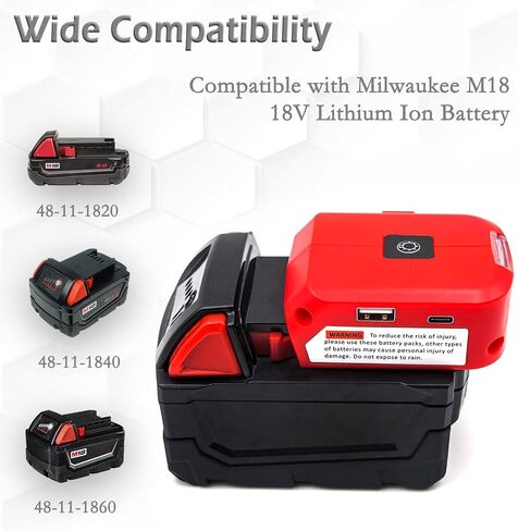 XYOO M18 Power Source Compatible with Milwaukee Battery Adapter, with USB+USB-C Port & LED Work Light & 12v DC Port - Power Source Supply for Milwaukee 18V Lithium-ion Battery in Saudi Arabia