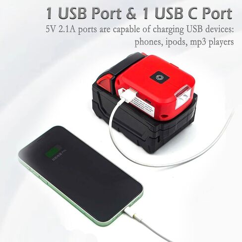 XYOO M18 Power Source Compatible with Milwaukee Battery Adapter, with USB+USB-C Port & LED Work Light & 12v DC Port - Power Source Supply for Milwaukee 18V Lithium-ion Battery in Saudi Arabia