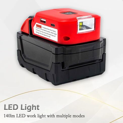 XYOO M18 Power Source Compatible with Milwaukee Battery Adapter, with USB+USB-C Port & LED Work Light & 12v DC Port - Power Source Supply for Milwaukee 18V Lithium-ion Battery in Saudi Arabia