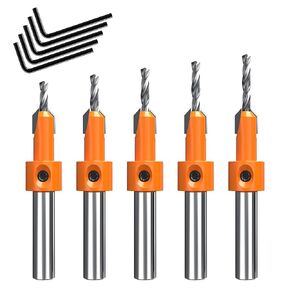 HUHAO 5PCS Countersink Drill Bit Set Counter Sinker Drill Bit Set for Wood with 5PCS Allen Wrench Tapered Drill Bits for Woodworking Countersink Drill Bit with 5/16inch(8mm)Shank(Counterbore Dia 8mm)
