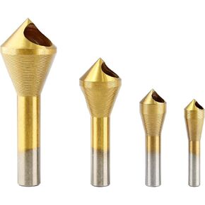 Bonsicoky 4PCS Countersink Chamfer Deburring Tool Set, High Speed Steel Hole Deburring Tool, Metal Wood Drill Bits for Wood, PVC Board, Aluminum, Insulation Board