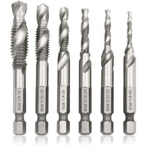طقم لقم مجموعة من 6 قطع من ميسي، 1/4 بوصة سداسية الشكل HSS Deburr Bits Spiral Screw Screw Tap - Imperial 1/8 5/32 3/16 1/4 5/16 3/8 in Kuwait
