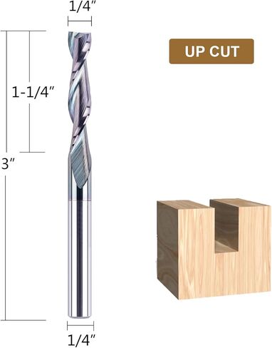 spetool upcut لقم التوجيه الحلزوني 1/4 بوصة عرقوب مع طلاء، 1-1/4 بوصة طول القطع 3 بوصة OVL، كربيد حتى قطع بت التوجيه لأعمال النجارة باستخدام الحاسب الآلي فتحة نقر قطع نحت النقش in Kuwait
