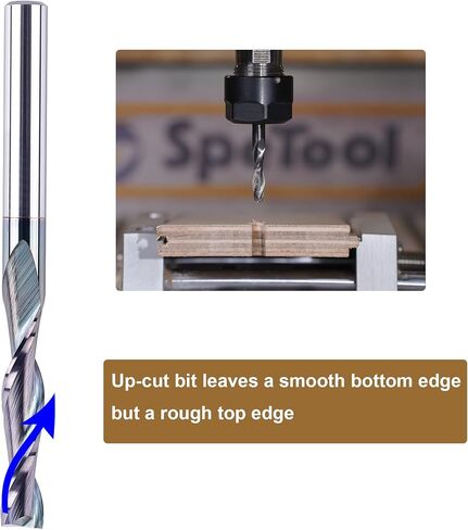 spetool upcut لقم التوجيه الحلزوني 1/4 بوصة عرقوب مع طلاء، 1-1/4 بوصة طول القطع 3 بوصة OVL، كربيد حتى قطع بت التوجيه لأعمال النجارة باستخدام الحاسب الآلي فتحة نقر قطع نحت النقش in Kuwait