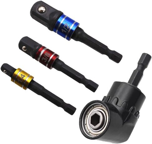 HSF مجموعة محول المقبس العالمي ومثقاب الزاوية اليمنى 105 درجة مجموعة مفك براغي الزاوية اليمنى محول مقبس سداسي الحفر، 3 قطع مقاسات 1/4 بوصة 3/8 بوصة 1/2 بوصة مجموعة تمديد محول مآخذ التوصيل للسائق من درجة التأثير in Kuwait