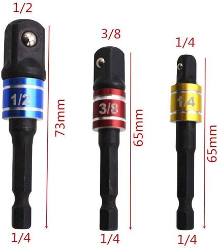 HSF مجموعة محول المقبس العالمي ومثقاب الزاوية اليمنى 105 درجة مجموعة مفك براغي الزاوية اليمنى محول مقبس سداسي الحفر، 3 قطع مقاسات 1/4 بوصة 3/8 بوصة 1/2 بوصة مجموعة تمديد محول مآخذ التوصيل للسائق من درجة التأثير in Kuwait