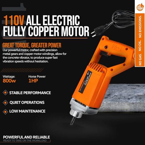 أداة كهربائية تهتز للخرسانة فائقة الاستخدام، 13 كيلو فولت في الدقيقة، عمود غمر خرطوم مرن بطول 4.9 قدم، هزاز أسمنتي، محمول بسلك كهربائي، محرك 110 فولت تيار متردد بقوة 1 حصان - إزالة فقاعة الهواء، وتسوية وخلط الخرسانة in Kuwait