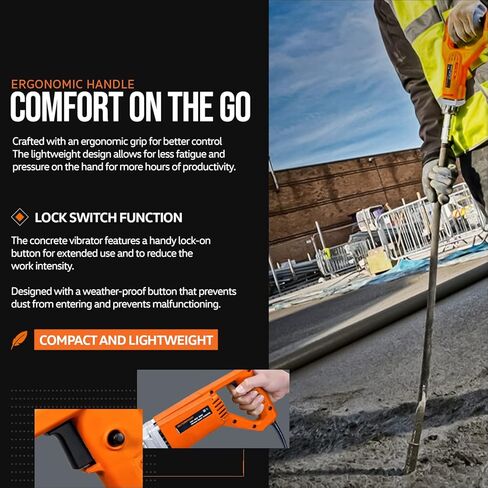 أداة كهربائية تهتز للخرسانة فائقة الاستخدام، 13 كيلو فولت في الدقيقة، عمود غمر خرطوم مرن بطول 4.9 قدم، هزاز أسمنتي، محمول بسلك كهربائي، محرك 110 فولت تيار متردد بقوة 1 حصان - إزالة فقاعة الهواء، وتسوية وخلط الخرسانة in Kuwait