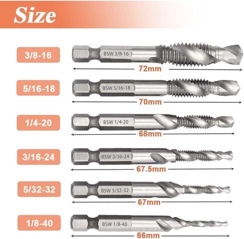 طقم لقم مجموعة من 6 قطع من ميسي، 1/4 بوصة سداسية الشكل HSS Deburr Bits Spiral Screw Screw Tap - Imperial 1/8 5/32 3/16 1/4 5/16 3/8 in Saudi Arabia