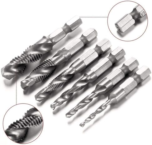 طقم لقم مجموعة من 6 قطع من ميسي، 1/4 بوصة سداسية الشكل HSS Deburr Bits Spiral Screw Screw Tap - Imperial 1/8 5/32 3/16 1/4 5/16 3/8 in Saudi Arabia