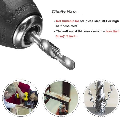 طقم لقم مجموعة من 6 قطع من ميسي، 1/4 بوصة سداسية الشكل HSS Deburr Bits Spiral Screw Screw Tap - Imperial 1/8 5/32 3/16 1/4 5/16 3/8 in Saudi Arabia