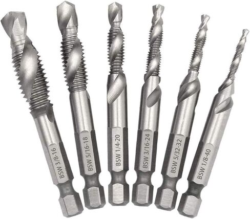 طقم لقم مجموعة من 6 قطع من ميسي، 1/4 بوصة سداسية الشكل HSS Deburr Bits Spiral Screw Screw Tap - Imperial 1/8 5/32 3/16 1/4 5/16 3/8 in Saudi Arabia