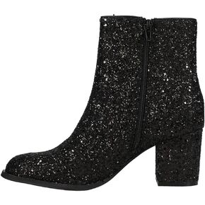 Corkys Womens Razzle Dazzle Glitter Zippered Casual Boots Ankle Mid Heel 2-3" - Black