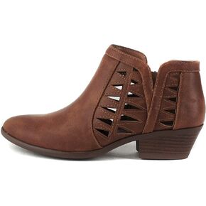 Soda CHANCE Womens Perforated Cut Out Stacked Block Heel Ankle Booties
