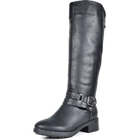 DREAM PAIRS Women's Knee High Buckle Riding Boots | Cozy Warm Faux Fur Lining,Fall Winter Boots,Wide Calf,1.25" Low Block Heel,Zipper,Faux Leather in Saudi Arabia