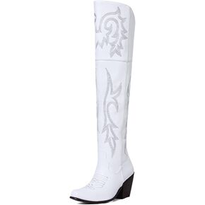SaraIris Women's Cowboy Boots Western Boots Cowgirl Boots Chunky Heel Pointed Toe Boots Embroidered Knee High Boots Mid Calf Pull On Zip Boots for Women in Kuwait