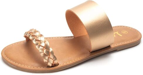 LM Women's Braided Slide Sandals Open Toe Two Band Slip On Flat Sandals Casual Summer Sandals in Saudi Arabia