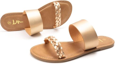 LM Women's Braided Slide Sandals Open Toe Two Band Slip On Flat Sandals Casual Summer Sandals in Saudi Arabia