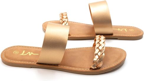 LM Women's Braided Slide Sandals Open Toe Two Band Slip On Flat Sandals Casual Summer Sandals in Saudi Arabia