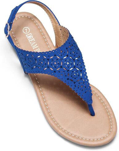DREAM PAIRS Women's T-Strap Gladiator Flat Sandals | Thong Rhinestone Dressy Casual Wear Cute Comfort Ankle Strap with Buckle Closure Sandals for Summer Beach in Saudi Arabia