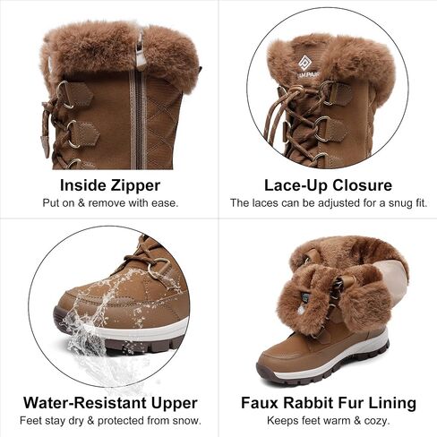 DREAM PAIRS Women's Waterproof Winter Snow Boots, Warm Comfortable Faux Fur Insulated Non-Slip Outdoor Lace-Up Mid Calf Booties in Saudi Arabia