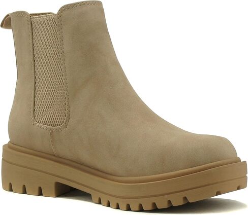Soda Pilot ~ Women Lug Sole Low Heel Chelsea Fashion Ankle Bootie w/Double Elastic Gore in Kuwait