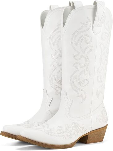 HISEA Rollda Cowboy Boots for Women Western Cowgirl Boots with Chunky Heel Ladies Snip Toe Mid-Calf Boots in Saudi Arabia