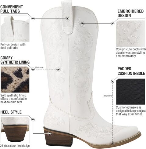HISEA Rollda Cowboy Boots for Women Western Cowgirl Boots with Chunky Heel Ladies Snip Toe Mid-Calf Boots in Saudi Arabia