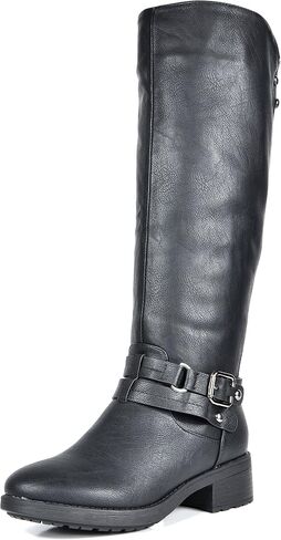 DREAM PAIRS Women's Knee High Buckle Riding Boots | Cozy Warm Faux Fur Lining,Fall Winter Boots,Wide Calf,1.25" Low Block Heel,Zipper,Faux Leather in Saudi Arabia