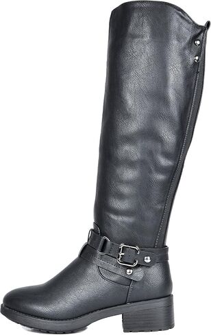 DREAM PAIRS Women's Knee High Buckle Riding Boots | Cozy Warm Faux Fur Lining,Fall Winter Boots,Wide Calf,1.25" Low Block Heel,Zipper,Faux Leather in Saudi Arabia