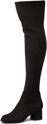 حذاء Land CARAA للسيدات ذو فخذ عالي قابل للتمدد وكعب عريض وسحاب خلفي من الدانتيل فوق الركبة حذاء كاجوال in Kuwait