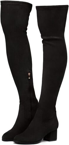 حذاء Land CARAA للسيدات ذو فخذ عالي قابل للتمدد وكعب عريض وسحاب خلفي من الدانتيل فوق الركبة حذاء كاجوال in Kuwait