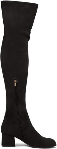 حذاء Land CARAA للسيدات ذو فخذ عالي قابل للتمدد وكعب عريض وسحاب خلفي من الدانتيل فوق الركبة حذاء كاجوال in Kuwait