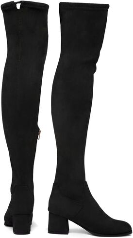 حذاء Land CARAA للسيدات ذو فخذ عالي قابل للتمدد وكعب عريض وسحاب خلفي من الدانتيل فوق الركبة حذاء كاجوال in Kuwait