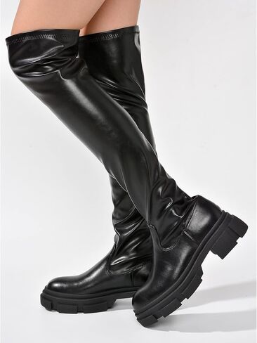 Cape Robbin Campi Over The Knee Boots with Chunky Block Heels, Fashion Dress Boots for Women in Saudi Arabia