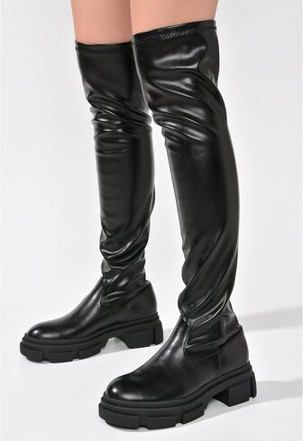 Cape Robbin Campi Over The Knee Boots with Chunky Block Heels, Fashion Dress Boots for Women in Saudi Arabia