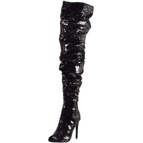 CAMSSOO Women's Sparkle Sequins Over The Knee Boots Fashion Sexy High Heels Thigh High Boots Open Toe Party Dance Stiletto Knee High Boots