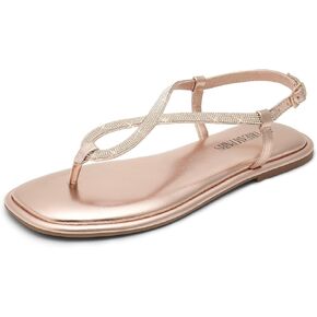 DREAM PAIRS Women's Flat Sandals Fashion Rhinestone Flat Sandals with Ankle Strap for Summers Dress Casual
