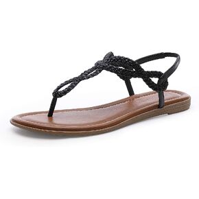 CentroPoint Women's Braided T-strap Thong Slip On Flat Sandals With Elastic Brand Roman Gladiator Fashion Flip Flop Shoes