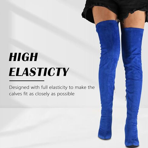 CAMSSOO Women's Thigh High Boots Faux Suede Elasticity Heels Over The Knee Boots Side Zip Pointed Toe Fashion Sexy Winter Stiletto Knee High Boots in Saudi Arabia