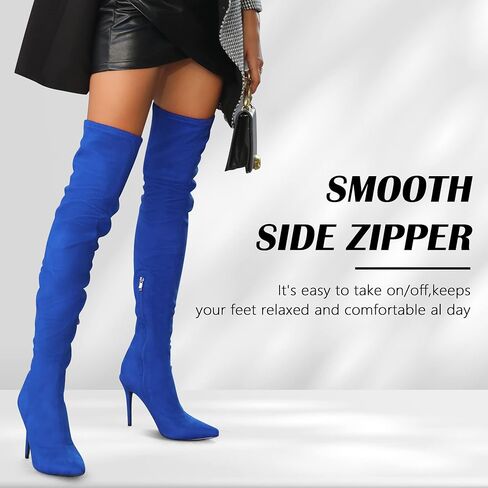 CAMSSOO Women's Thigh High Boots Faux Suede Elasticity Heels Over The Knee Boots Side Zip Pointed Toe Fashion Sexy Winter Stiletto Knee High Boots in Saudi Arabia