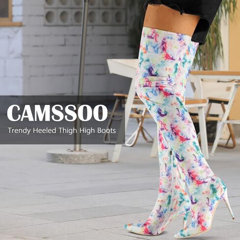 CAMSSOO Women's Over the Knee Boots Pointed Toe Stiletto Thigh High | Faux Suede / PU ,3.94" Heel Side Zip Non-Slip Base for Steady Strides Comfy Trendy Club Boots in Saudi Arabia