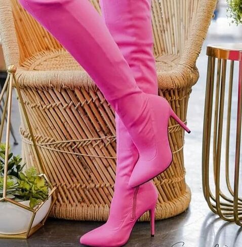 Anne Michelle Dedicate 48M Womens Elastane Pointy Toe Stiletto Boots in Kuwait