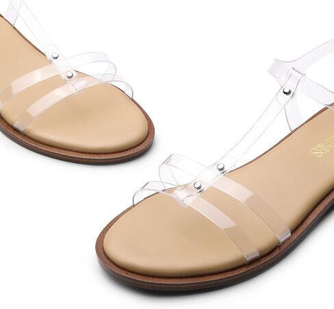 صنادل مسطحة للسيدات من DREAM PAIRS على شكل حرف T مع إبزيم معدني مفتوح عند الأصابع للصيف in Kuwait