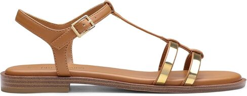 DREAM PAIRS Women's T-Strap Gladiator Flat Sandals with Open Toe Strappy Metal Buckle for Summer in Saudi Arabia