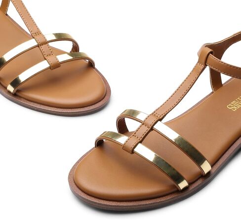 DREAM PAIRS Women's T-Strap Gladiator Flat Sandals with Open Toe Strappy Metal Buckle for Summer in Saudi Arabia